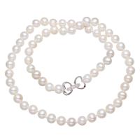 Natural Gekweekte Zoetwater Parel Sieraden Sets, met Zinc Alloy, Ronde, voor vrouw, wit, 5-6mm, Per verkocht Ca 17 inch Strand