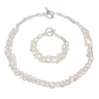 Natural Gekweekte Zoetwater Parel Sieraden Sets, armband & halsketting, met Glas rocailles & Zinc Alloy, roestvrij staal oorbel bericht, voor vrouw, wit, 5--6mm, Lengte Ca 17 inch, Ca 7.5 inch, Verkocht door Stel