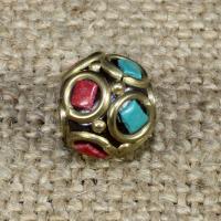 Indonesia Beads with Turquoise & Brass Round Approx 1-2mm Sold By Bag