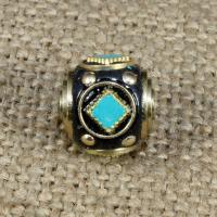 Coirníní Indinéis, le Turquoise sintéiseach & Prás, Rondelle, 13x13mm, Poll:Thart 1-2mm, 10ríomhairí pearsanta/Mála, Díolta De réir Mála