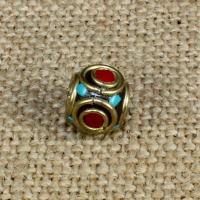 Indonesia Beads with Turquoise & Brass Drum Approx 1-2mm Sold By Bag