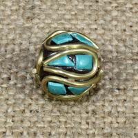 Indonesia Beads with Turquoise & Brass Round Approx 1-2mm Sold By Bag