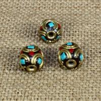 Indonesia Helmet, kanssa Synteettinen Turkoosi & Messinki, Pyöreä, 10x10mm, Reikä:N. 1-2mm, 10PC/laukku, Myymät laukku