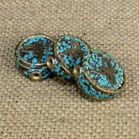 Indonésie Korálky, s Syntetický Turquoise & Mosaz, Flat Round, 18x18mm, Otvor:Cca 1-2mm, 10PC/Bag, Prodáno By Bag