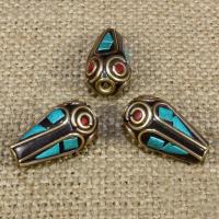 Perles d'Indonésie, Indonésie, avec turquoise synthétique & laiton, larme, 20x10mm, Trou:Environ 1-2mm, 10PC/sac, Vendu par sac