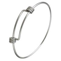 Rozsdamentes acél bangle, Stainless Steel, állítható & a nő, az eredeti szín, 2mm, Belső átmérő:Kb 65x57mm, 10PC-k/Lot, Által értékesített Lot