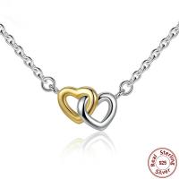 Sterling Zilveren halskettingen, 925 Sterling Zilver, Hart, plated, ovale keten & voor vrouw & two tone, 7x13mm, Per verkocht Ca 17.7 inch Strand