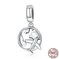 argent sterling 925 Pendentifs European, Globe, sans filetage, 21mm, Trou:Environ 4.5-5mm, Vendu par PC