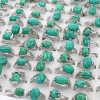 Zinklegering Ring Set, Zinc Alloy, met Synthetische Turquoise, platinum plated, voor vrouw, groen, lood en cadmium vrij, 300x192x40mmuff0c20x23x9mm-23x25x11mm, Maat:6.5-10.5, 100pC's/box, Verkocht door box