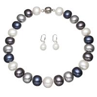 Natural Gekweekte Zoetwater Parel Sieraden Sets, oorbel & halsketting, South Sea Shell, met Zinc Alloy, ijzer oorbel haak, met 5cm extender keten, voor vrouw, 16x19x14mm, 12x31mm, Lengte Ca 17 inch, Verkocht door Stel