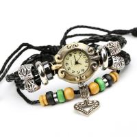 Reloj de Pulsera Unisex, Cuero, con Cuero de PU & cordón de nylon & madera & aleación de zinc, unisexo & ajustable & 3-aro, 170mm, longitud aproximado 6.5 Inch, Vendido por UD