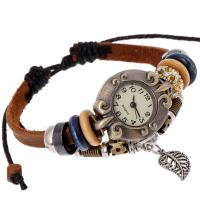 Reloj de Pulsera Unisex, Cuero, con cordón de nylon & madera & aleación de zinc, unisexo & ajustable & 3-aro & con diamantes de imitación, 170mm, longitud aproximado 6.5 Inch, Vendido por UD