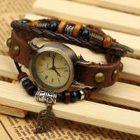 Reloj de Pulsera Unisex, Cuero, con Cuero de PU & cordón de nylon & madera & aleación de zinc, unisexo & ajustable & 3-aro, 210mm, longitud aproximado 8 Inch, Vendido por UD