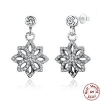 Thailand Sterling Sølv Drop Earring, Snowflake, Micro Pave cubic zirconia & for kvinde, 14x23mm, Solgt af par