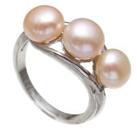 Freshwater Pearl fingerring, Messing, med Ferskvandsperle, platin farve forgyldt, for kvinde, lyserød, nikkel, bly & cadmium fri, 21x26x10mm, Størrelse:8, Solgt af PC