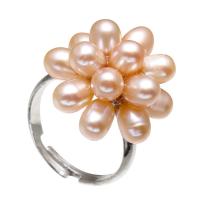 Pearl Fionnuisce Finger Ring, Prás, le Pearl Fionnuisce, Flower, dath platanam plátáilte, do bhean, bándearg, nicil, luaidhe & caidmiam saor in aisce, 4-5mmuff0c18-19mm, Méid:8, Díolta De réir PC