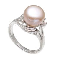 Slatkovodni Pearl Finger Ring, Mesing, s Slatkovodni Pearl, Cvijet, platine boja pozlaćen, za žene & s Rhinestone, ljubičasta boja, nikal, olovo i kadmij besplatno, 8-9mm, Veličina:8-9, Prodano By PC