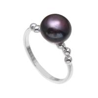 Freshwater Pearl fingerring, Messing, med Ferskvandsperle, platin farve forgyldt, for kvinde, sort, nikkel, bly & cadmium fri, 9-10mm, Størrelse:8, Solgt af PC