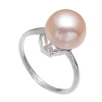 Slatkovodni Pearl Finger Ring, Mesing, s Kubni cirkonij & Slatkovodni Pearl, platine boja pozlaćen, za žene, ljubičasta boja, nikal, olovo i kadmij besplatno, 11-12mm, Veličina:5.5-8, Prodano By PC