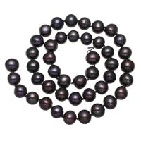 Perles nacres pommes de terre de culture d'eau douce, perle d'eau douce cultivée, pomme de terre, noire, 9-10mm, Trou:Environ 0.8mm, Vendu par Environ 18 pouce brin