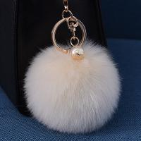 Zinc Alloy Key Lås, Kunstige Fibre, med jernring & Glass Pearl & Zinc Alloy, guldfarve belagt, flere farver til valg, 8cm, Solgt af PC