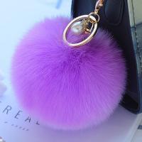 Zinc Alloy Key Clasp Rabbit Fur with iron ring & Glass Pearl & Zinc Alloy gold color plated 10cm Sold By PC