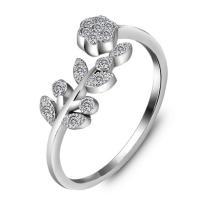 925 Sterling Silver Cuff finger ring, Leaf, micro bana cubic zirconia & för kvinna, 5mm, 7mm, Storlek:6-9, Säljs av PC