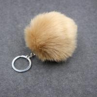 Bola de piel Pom Pom Keychain, felpa, con aleación de zinc, Esférico, chapado en color de plata, más colores para la opción, libre de níquel, plomo & cadmio, 80mm, 3PCs/Grupo, Vendido por Grupo