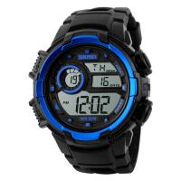 SKmei® Reloj para hombre, silicona, con dial de plástico & acero inoxidable, chapado, 50M impermeable & ajustable & LED, más colores para la opción, 50x54x16mm, longitud aproximado 10 Inch, Vendido por UD