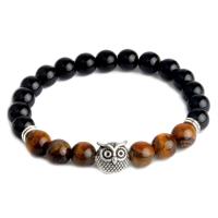 Unisex la pulsera y el brazalete, Ágata negra, con Piedras preciosas & aleación de zinc, chapado, diferentes materiales para la opción & unisexo, libre de níquel, plomo & cadmio, Vendido para aproximado 7.4 Inch Sarta