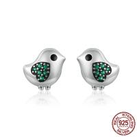 Thailand Sterling Sølv Stud Earring, Bird, Micro Pave cubic zirconia & for kvinde & emalje, 11x11mm, Solgt af par