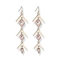 Zinc Alloy Drop Earring, med ABS plastik perle, rustfrit stål ørering krog, guldfarve belagt, for kvinde, flere farver til valg, bly & cadmium fri, 65mm, Solgt af par