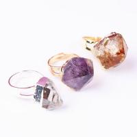 Natural Bague Quartz, Cristal naturel, avec laiton, unisexe & réglable, couleurs mélangées, 20mm, Taille:7, 5PC/sac, Vendu par sac