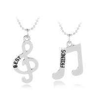 Zink Alloy Smycken Collier, Music Note, platina pläterad, Unisex & kulkedja & med bokstaven mönster, leda & kadmiumfri, 16x31mm,21x24mm, Längd Ca 19.5 inch, Säljs av Par