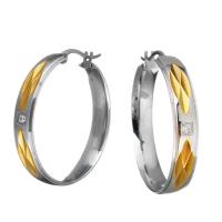 Mens Stainless Steel Hoop Earring, forgyldt, for kvinde & med rhinestone, 6x36mm, Solgt af par