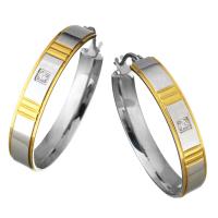 Mens Stainless Steel Hoop Earring, forgyldt, for kvinde & med rhinestone, 6x36mm, Solgt af par