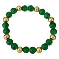 Pulseiras de pedras preciosas, aço inoxidável, with Pintado de Jade, banhado, para mulher, 9mm, 8mm, vendido para Aprox 7 inchaltura Strand