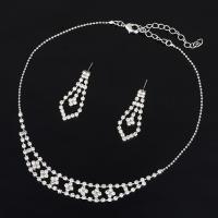 Set gioielli in lega di zinco, orecchino & Collana, lega in zinco, with catena di ferro, in acciaio inox Inserisci, with 5cm extender chain, placcato color platino, Ball chain & per la donna & con strass, assenza di piombo & cadmio, 30mm, 15mm, Lunghezza Appross. 12 pollice, Venduto da set