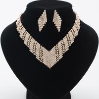 Rhinestone Jewelry Sets earring & necklace Zinc Alloy stainless steel post pin with 5cm extender chain plated for woman & with rhinestone lead & cadmium free 400mm Length Approx 17.5 Inch Sold By Set