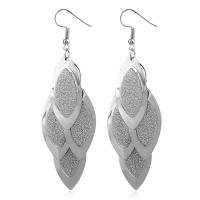 Ijzer Drop Earring, ijzer oorbel haak, Blad, plated, voor vrouw & frosted, meer kleuren voor de keuze, lood en cadmium vrij, 70x27mm, Verkocht door pair