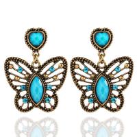 Boucle d'oreille résine, alliage de zinc, avec résine, acier inoxydable puce boucle d'oreille, papillon, Plaqué de couleur d'or antique, pour femme & avec strass, plus de couleurs à choisir, sans plomb et cadmium, 45x35mm, Vendu par paire