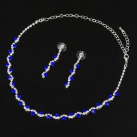 Rhinestone Jewelry Sets earring & necklace Zinc Alloy stainless steel post pin platinum color plated for woman & with rhinestone lead & cadmium free 57mm 7mm Length Approx 12 Inch Sold By Set