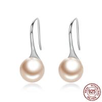 argent sterling 925 boucle d'oreille, avec Shell Pearl, pour femme, 9x24mm, Vendu par paire