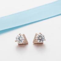 925 Sterling Sølv Stud Earring, Triangle, forgyldt, Micro Pave cubic zirconia & for kvinde, flere farver til valg, 9x8mm, Solgt af par