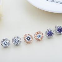 925 Sterling Silver Stud Earring, Blomma, plated, micro bana cubic zirconia & för kvinna, fler färger för val, 10x10mm, Säljs av Par