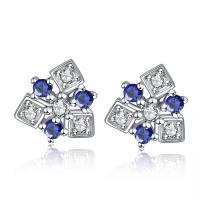 925 Sterling Silver Stud Earring Triangle platinum plated micro pave cubic zirconia & for woman Sold By Pair