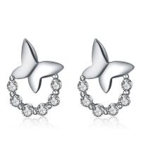 925 Sterling Zilver Stud Earring, Vlinder, geplatineerd, micro pave zirconia & voor vrouw, 7x10mm, Verkocht door pair