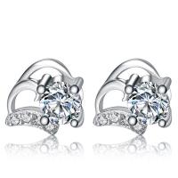 925 Sterling Sølv Stud Earring, platineret, Micro Pave cubic zirconia & for kvinde, 8x7mm, Solgt af par