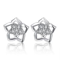 Cubic Zirconia micro pavimenta Sterling Silver Earring, 925 argento sterlina, Fiore, placcato platino, Micro spianare cubic zirconia & per la donna, 8x8mm, Venduto da coppia