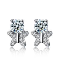 Cubic Zirconia micro pavimenta Sterling Silver Earring, 925 argento sterlina, Farfalla, placcato platino, Micro spianare cubic zirconia & per la donna, 6.80x9mm, Venduto da coppia